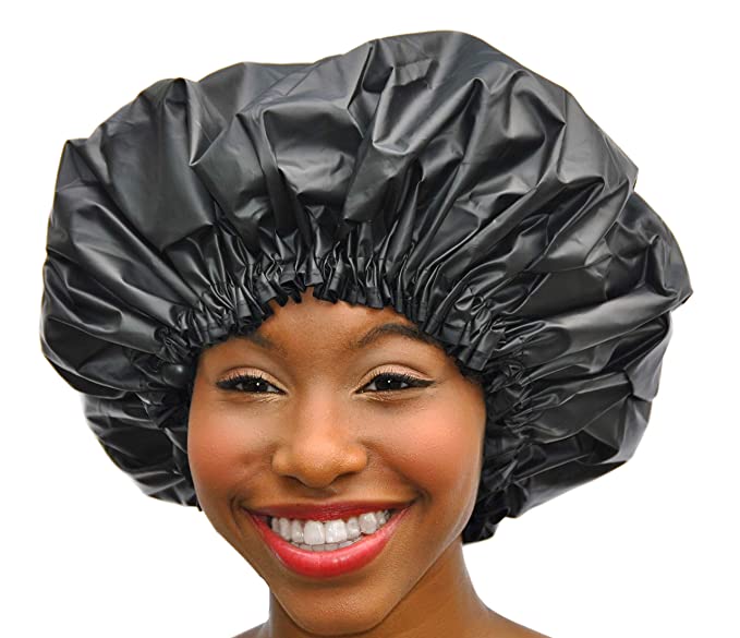 Woman in shower clearance cap